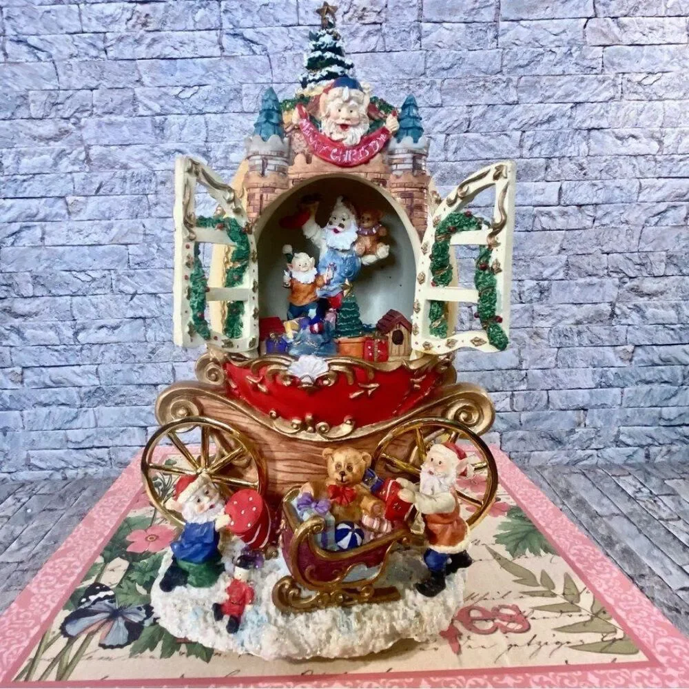 Vtg Musical Christmas Carriage Santa Sled Ceramic Holiday Decor Battery Operated